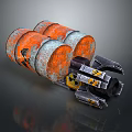 Rusty Orange And Gray Storage Barrels With Radioactive Sign Mechanical Device 3d model