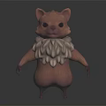 Cute 3D Fantasy Creature With Pink Body And White Fluffy Collar Holding Small Staff