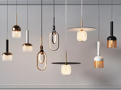 Modern Pendant Lights With Diverse Designs Metallic Frames And Glass Shades 3d model