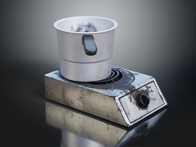 Silver Metallic Cup On Textured Metal Heating Plate For Daily Household Items 3d model