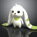 Cute White 3D Creature Character With Long Ears And Green Spots 3d model