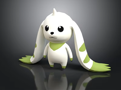 Cute White 3D Creature Character With Long Ears And Green Spots 3d model