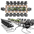 Modern Wooden Conference Table Design With Decorative Green Plants And Black Office Chairs