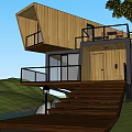Elevated Modern Detached Villa With Wooden Structure Glass Walls And Terrace Surrounded By Trees