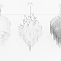 Modern Crystal Chandeliers With Unique Transparent Designs Hanging In Interior Decor 3d model