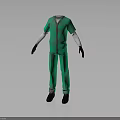 Stylish Green Jumpsuit With White Long Sleeve Inner Layer Black Gloves And Black Shoes