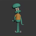 Turquoise 3D Cartoon Character With Orange Shirt Red Eyes And Long Limbs
