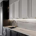 Modern Kitchen Interior Design With Elegant Cabinets Marble Countertop And Lighting 3d model