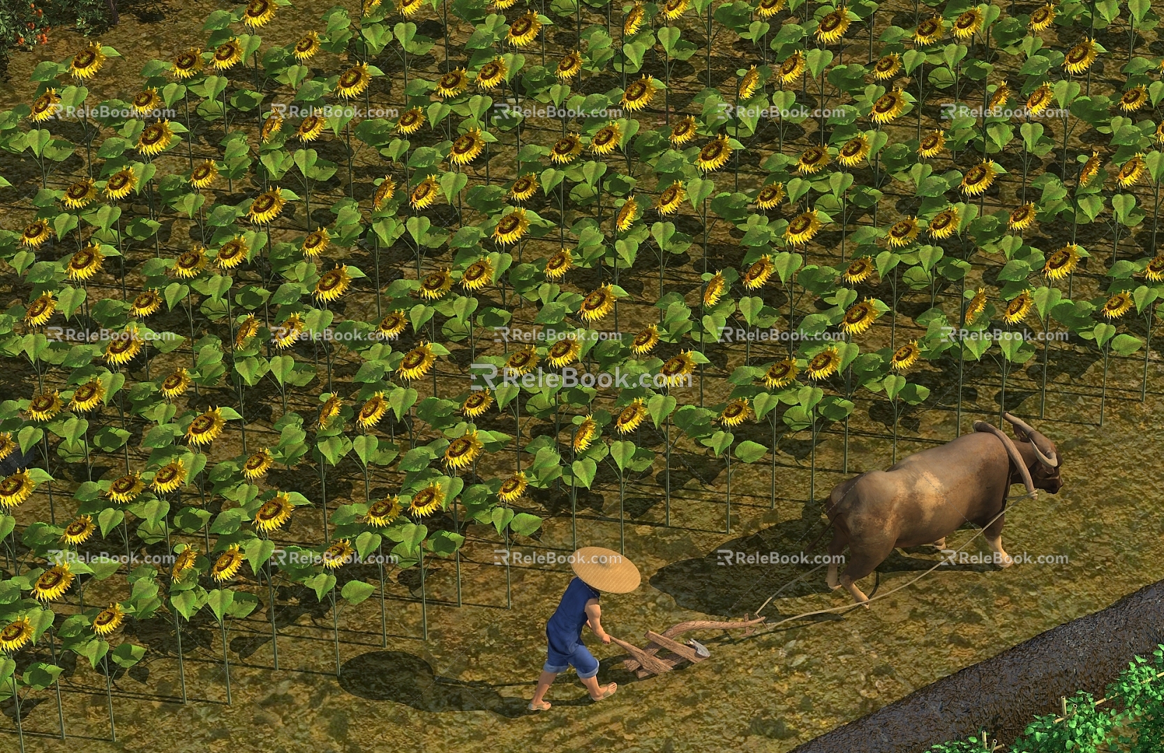 farmland vegetable field farming sunflower pastoral scenery 3d model