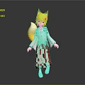 Anime Style Game And Movie Character With Fox Ears Tail And Red White Kimono