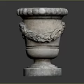 Ornamental Classical Stone Vase With Carved Grapevine Leaves And Pedestal Base