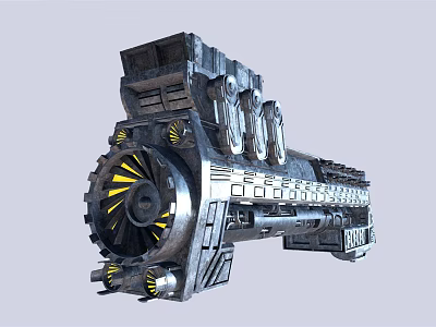 Detailed Futuristic Sci-Fi Mechanical Structure With Metallic Gear Components And Yellow Accents 3d model