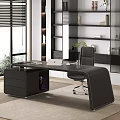 Sleek Modern Black Executive Office Desk With Side Storage Cabinet For Bright Spacious Home Office