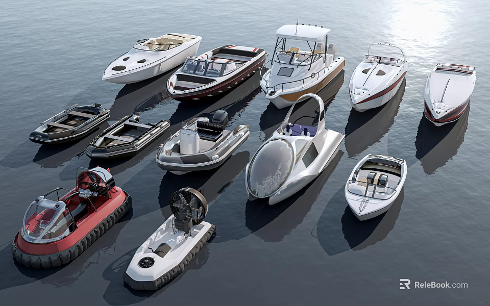 A Variety of Luxury Yachts with Unique Designs on Water 3d model 