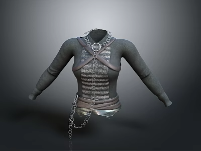 Long Sleeve Leather Like Top With Metallic Chain Accents And Fitted Design 3d model