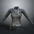 Long Sleeve Leather Like Top With Metallic Chain Accents And Fitted Design