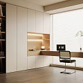 Modern study desk and chair bookcase 3d model