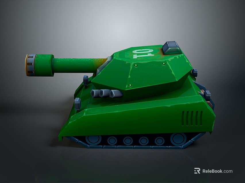 Green Tank With Long Cannon Blue Tracks And 3D Model Design Details 3d model 