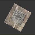 Detailed Ancient Stone Tower Structure With Pedestal Base And Surrounding Fence