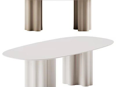 Modern Contemporary Dining Table With Oval White Top And Stylish Metal Legs 3d model