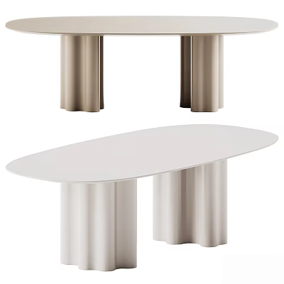 Modern Contemporary Dining Table With Oval White Top And Stylish Metal Legs 3d model