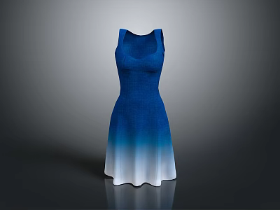 Sleeveless Knitted Dress With Blue To White Gradient And Flowy Hem 3d model