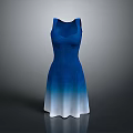 Sleeveless Knitted Dress With Blue To White Gradient And Flowy Hem
