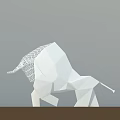 Geometric Polygonal Style White Bull Sculpture For Garden Decor With Gray Background And Brown Countertop