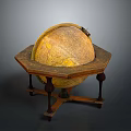 Vintage Decorative Globe On Hexagonal Wooden Stand With Detailed Map Design