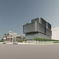 Modern Office Building With Green Roof Landscaped Plaza And Glass Exterior