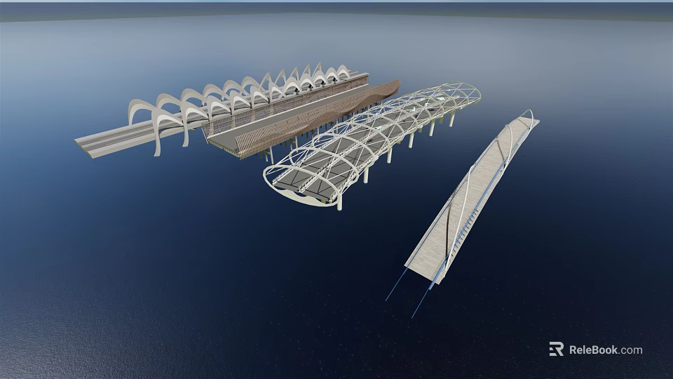 Modern Landscape Bridge With Various Arched Metal And Glass Scenic Designs 3d model 