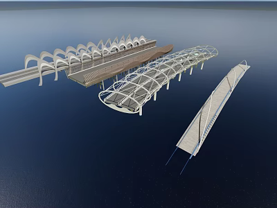 Modern Landscape Bridge With Various Arched Metal And Glass Scenic Designs 3d model