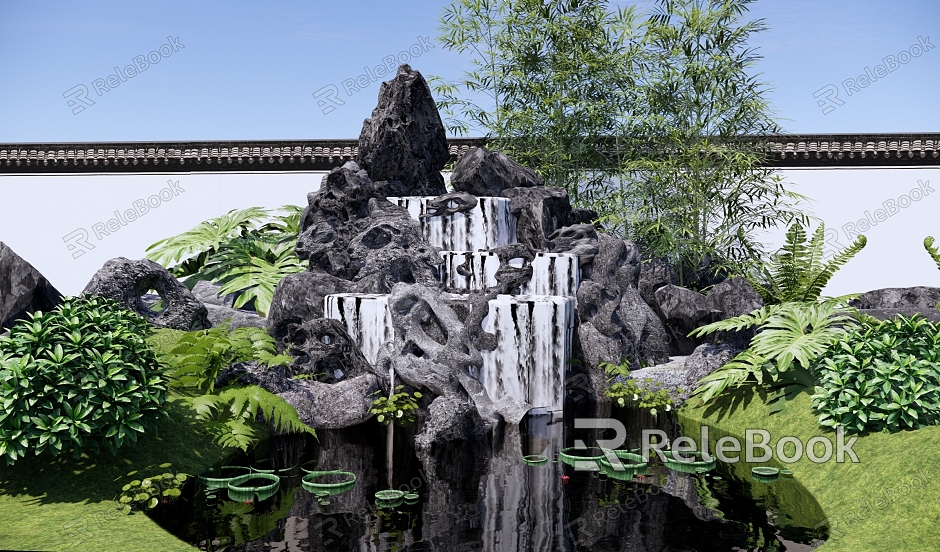 New Chinese-style rockery waterscape rockery rockery stacked stone garden landscape pool stacked stone waterfall water drop Chinese garden plants model