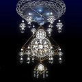 Ornate Geometric Chandelier With Crystal Pendants And Spherical Accents Against Starry Night Sky Background