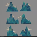 Garden Ornaments Featuring Blue Mountain Peaks With White Cloud Patterns In Various Shapes