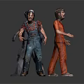 Three Character Models Featuring Prisoner In Orange Jumpsuit Riot Gear Officer And Farmer In Overalls