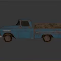 Blue Rusty Classic Pickup Truck With Wooden Bed Rails And Weathered Body