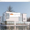 Modern Detached Villa With Sleek White Exterior Large Glass Walls Waterfront And Trees