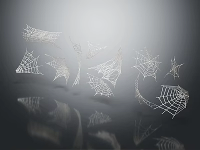 Reptile Near Multiple Detailed White Spider Webs On Gray Reflective Background 3d model