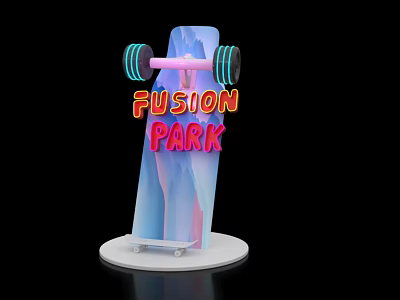 Modern Fusion Park Skateboard Barbell Installation With Blue Pink Gradient Colors 3d model