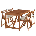 Solid Wooden Dining Table Set With Four Chairs And White Padded Seats 3d model