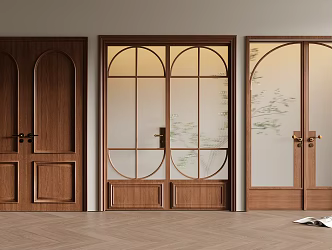 Antique double door sliding door glass door 3d model