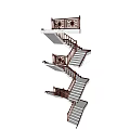 Modern Staircase With Wooden Railings And Multi Level Steps Structure 3d model