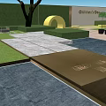 Modern Garden Landscape With Metal Grille Gate Stone Wall And Marble Paving