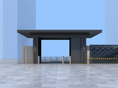 Modern Entrance Gate With Canopy Columns And Barrier Gate On Tile Floor 3d model