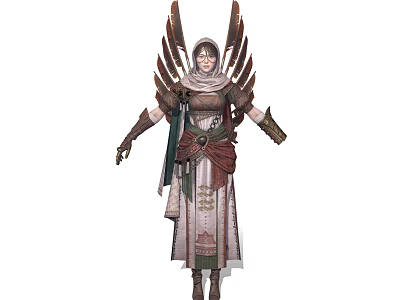 Detailed Winged Female Fantasy Character In Ornate Robe With Armor Veil And Belt 3d model