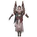 Detailed Winged Female Fantasy Character In Ornate Robe With Armor Veil And Belt