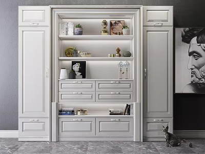 Modern White Decorative Cabinet With Open Shelves Drawers And Decorative Items 3d model