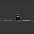Red Boat Model With Flag Sailing On Wavy Blue Water 3d model
