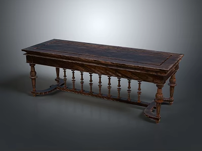 Vintage Wooden Table Featuring Carved Legs Detailed Railings And Classic Design 3d model